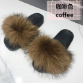 HSTX02-3 sandalias marrones para mujer zapatillas de piel de mapache real de alta calidad